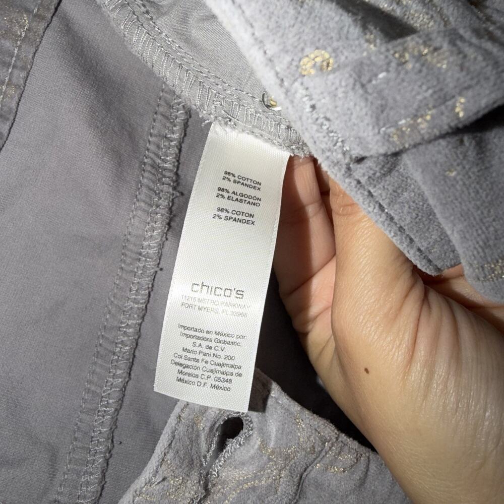 Chicos Gray Velvet Gold Embossed Damask Straight Leg Pants Size 00 / 30 - Picture 6 of 9